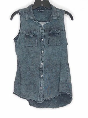 Rock & Republic Womens Size Small Green Button-Up Collared Tank Top 100% Cotton - Image 1 of 4