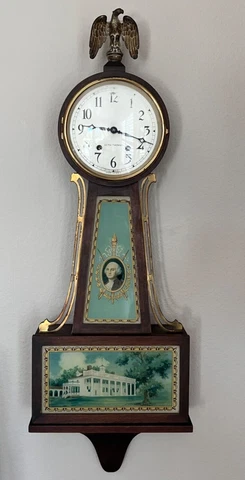 ANTIQUE SETH THOMAS CRANDALL BANJO CLOCK WASHINGTON / MT VERNON WORKING COMPLETE Cover