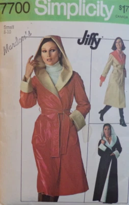 Abrigo reversible Simplicity patrón de costura 7700 Misses talla SM 8-10 DE COLECCIÓN AÑOS 70 CORTADO Foto 1 de 4