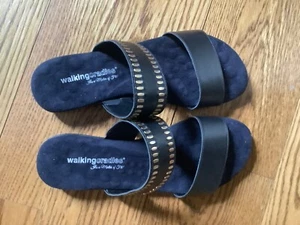 Women’s New "Walking Cradles" Black Leather Sandals 12 WW - Picture 1 of 3