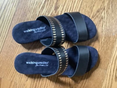 Women’s New "Walking Cradles" Black Leather Sandals 12 WW - Imagem 1 de 3