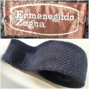 Vintage ERMENEGILDO ZEGNA Navy Melange Knitted Wool Tie Plain Made ITALY 51"x 2"