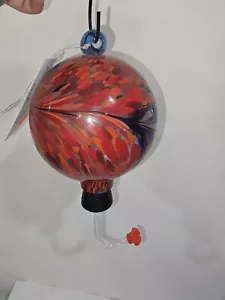 Alimentador globo colibrí vidrio soplado a mano rojo y azul colgante perca alimentación - Imagen 1 de 2