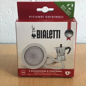 Bialetti 9 Tassen Mokka Express Topf 1 x Filter + 3 x Dichtungen - verpackt - Made in Italy - Bild 1 von 2