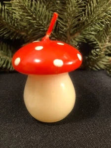 Vintage Kerze ~ MCM Pilz ~ weiß mit roter Spitze & weißen Tupfen ~ West Germany - Bild 1 von 10
