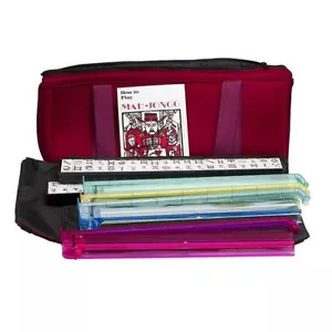 Set Mahjong Western in borsa bordeaux con rack/spingitori combinati tutto in uno - Foto 1 di 7