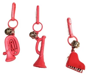 1980s Vintage Clip Bell Charms Lot of 3 Dark Pink Musical Instruments - Picture 1 of 1