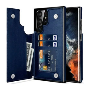 Galaxy S22 Ultra 6.8 Leather Wallet Card Holder Magnetic Case for Samsung 2022 - Picture 1 of 7