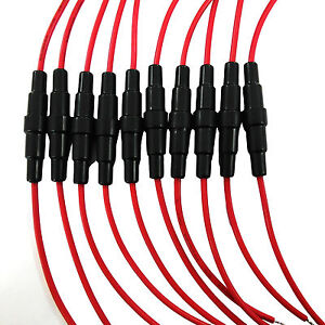 10pcs 5x20mm Screw type Fuse Holder Case In-Line with Wire Cable US Stock