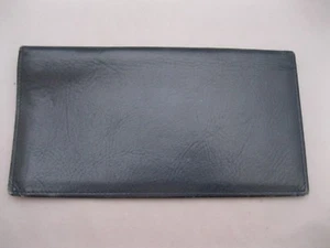 CARTERA/LIBRO DE CHEQUES VINTAGE DE CUERO PLEGABLE~NEGRO~EXCELENTE ESTADO - Imagen 1 de 5