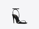 Saint Laurent Gloria Sandals in Crepe Satin with Rhinestones - Retail $1190