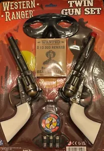 Cowboy Western Ranger Wanted Twin TOY Gun Set w Mask & Compass - Picture 1 of 1