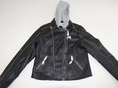 Chaqueta de moto Vigoss de cuero vegano sintético grande negra con capucha extraíble Maurices para mujer Foto 1 de 4
