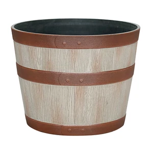 Rustic Whiskey Barrel Resin Planter 12.8" Round Indoor Outdoor Garden Pot - Picture 1 of 8
