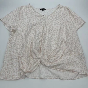 INC International Concepts Womens Blouse 4X Pink White Short Sleeves Ruched New - Picture 1 of 11