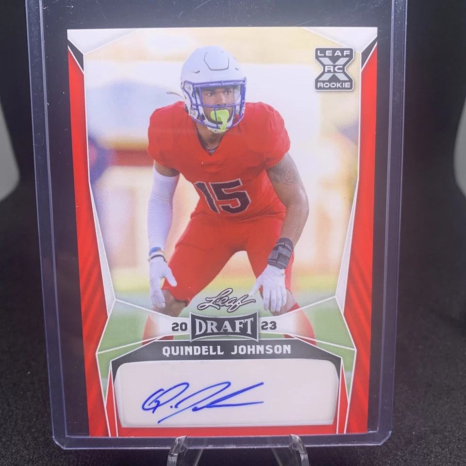 QUINDELL JOHNSON 2023 Leaf Draft AUTO RC #QJ1 MEMPHIS Red Parallel - Image 1 of 3