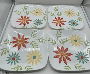 "Platos de cena cuadrados Corelle HAPPY DAYS (RETIRADOS) 10,5"" florales lote de 4 usados en excelente estado" - Imagen 1 de 4