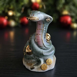 Decorative Ceramic Cobra Figurine with Gold Accents – Symbol of 2025 5.25" - Picture 1 of 7