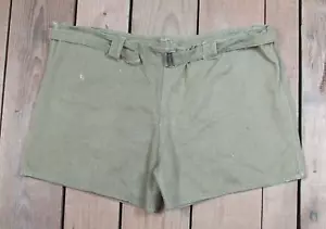 Vintage 1920s Cotton/Linen Athletic Gym Shorts OD Green Belt Military Antique 38 - Picture 1 of 7