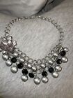 Estate Sale Vintage Necklace Black & Silver With Pink Acrylic Flower. Gorgeous