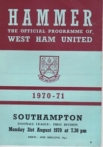 WEST HAM UNITED v SOUTHAMPTON ~ 31 AGOSTO 1970 ~ OTTIME CONDIZIONI - Foto 1 di 1