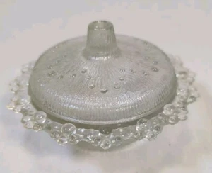 Columbia Glas Stil Süßigkeiten Schale mit Deckel klar 5" Durchmesser, hübsches Blasendesign - Bild 1 von 5