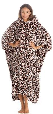 Huggable Hoodie Oversized Wearable Blanket Womens Fleece Hoody Leopard Stylish