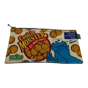 ๐ SESAME STREET COOKIE MONSTER COATED CANVAS ZIP UP MAKEUP COSMETIC PENCIL BAG - Picture 1 of 5
