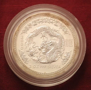 2000 Lunar Year of the Dragon Perth Mint 0.999 Silver Coin 2-oz Series I Capsule - Picture 1 of 4
