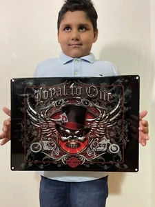 Harley-Davidson Loyal to One Skull Embossed Tin Sign, 17.125 x 13 inches - Black - Picture 1 of 4