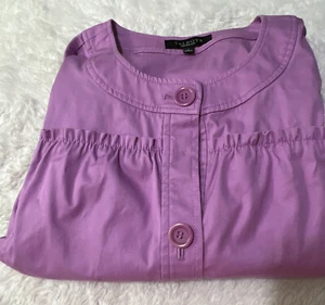 Talbots Size 8 Lavender Button Up Jacket Ruffle Detail 3/4 Sleeve Pockets - Picture 1 of 10