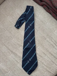 Marineblaue Gucci Krawatte Pferdegebiss mit Kette Kette Kette Vintage Beauty! Logo Seide hinten - Bild 1 von 16