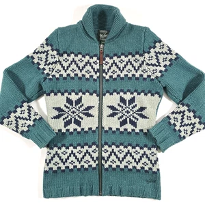 WOOLRICH FULL ZIP KNIT SWEATER Gr. S NORDIC FAIR ISLE SNOWFLAKE 100% LAMMWOLLE - Bild 1 von 16