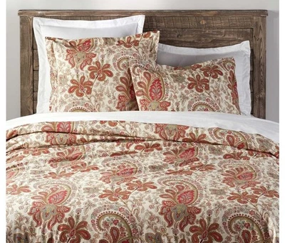 Funda nórdica Pottery Barn F/Q Charlie cachemira floral rojo verde algodón orgánico Foto 1 de 3