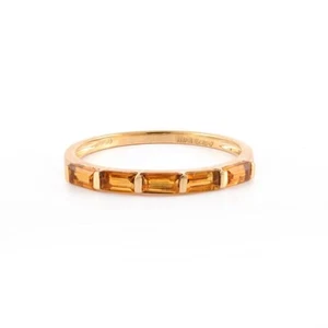 Natural Citrine Gemstone 14K Gold Plated Silver Handmade Half Eternity Ring - Picture 1 of 5