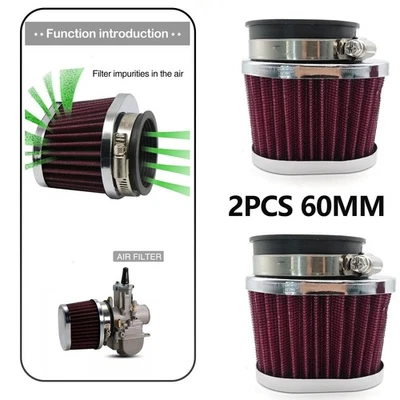 2X Kit de filtro de aire de motocicleta para motor de suciedad ATV 60 MM rojo ovalado lavable Foto 1 de 4