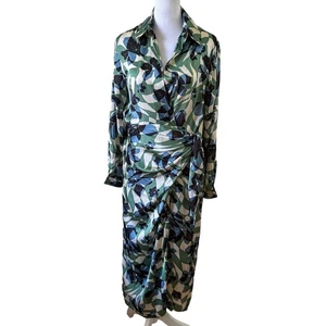 Kleid Forum Langarm V-Ausschnitt Wickel Midikleid Mehrfarbig Grün Gr. M Neu mit Etikett - Bild 1 von 8