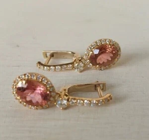 3Ct Oval Lab Created Peach Morganite Drop Dangle Earrings 14k Rose Gold Plated - Picture 1 of 3