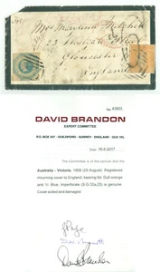 Australia - VICTORIA 1858 Q.Victoria 6d org + 1sh bl SG 25+32a on cvr to England - Picture 1 of 5