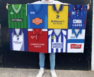 Stockport Retro Shirt Montage Football Flag 5ftx3ft Man Cave Great Gift - Picture 1 of 1