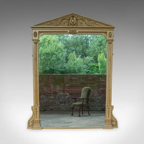 Very Large Antique Overmantel Mirror 230cm x 189.5cm (7'5"x6'2") Classical c1850 Cover