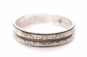 1930's Chinese Solid Silver Floral Bangle Bracelet Marked - Picture 1 of 8
