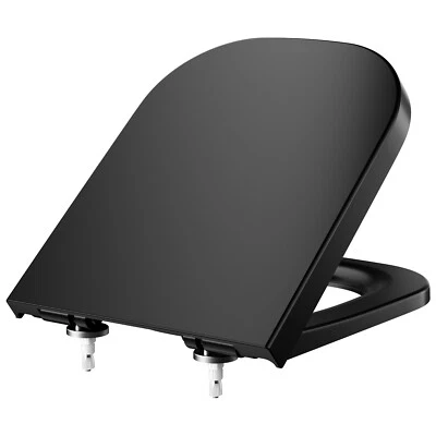 DERW MAX WC Sitz Toiletten Deckel Absenkautomatik Klodeckel Klobrille Eckige Form Schwarz