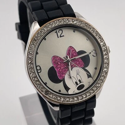 Disney Minnie Mouse Watch Womens 40mm Case Black Rubber Strap Quartz Three Hands - Image 1 of 4