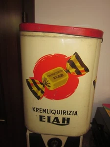 GRANDE VECCHIA SCATOLA DI LATTA LITOGRAFATA CARAMELLE ELAH KREMLIQUIRIZIA - Foto 1 di 4