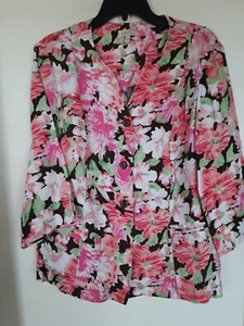 Women's Choices Round Neck 3/4 Sleeve Multi Color Jacket Floral Pattern Buttons - Picture 1 of 4