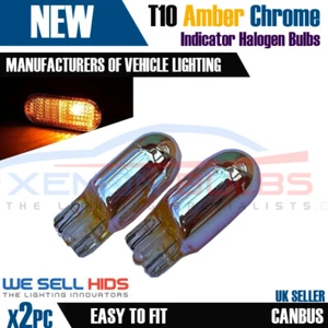 2x Amber Chrome T10 501 W5W Sidelight Bulbs halogen bulb indicator repeater side - Picture 1 of 1