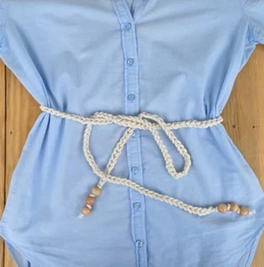 Cream Beaded Rope Belt for Dress, Women Cotton Woven Braided Thin Waist Belt - Picture 1 of 10