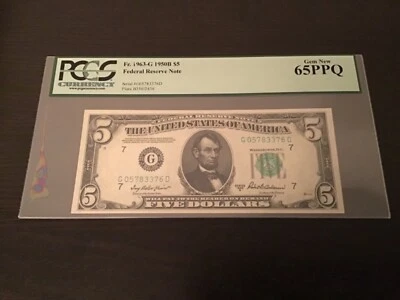 1950B PCGS65 PPQ $5 Federal Reserve Note......High Grade! - Image 1 of 2