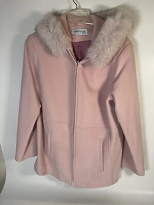 Forecaster Of Boston Women’s Lambs Wool Fur Trimmed Jacket Pink Zip Hoodie - Picture 1 of 10